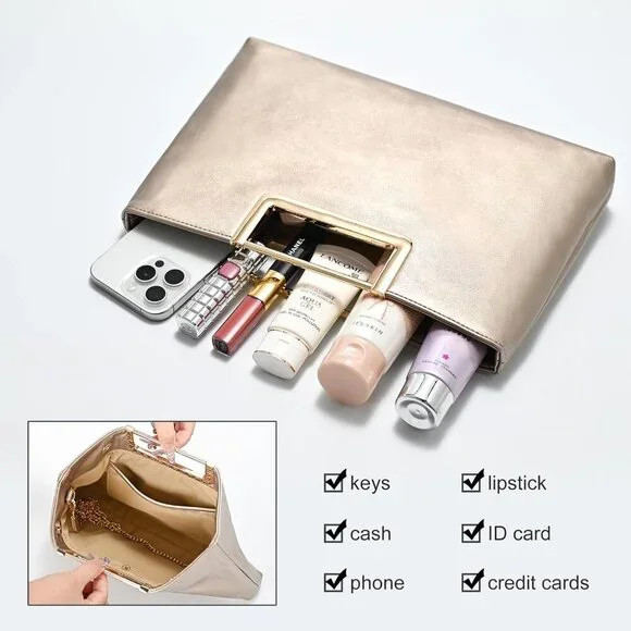 Chic Vegan Leather Evening Clutch - Stylish Shoulder Bag for Weddings & Parties - Picture 5 of 6